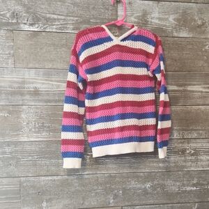 Old Navy V-Neck crochet Striped Sweater - Pink, Blue, Cream size 5T